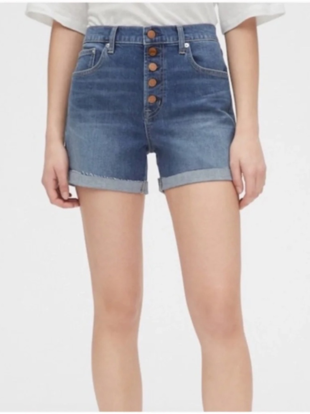 Gap Womens High Rise 4" Distressed Denim Shorts Size 4/27 Regular Button…